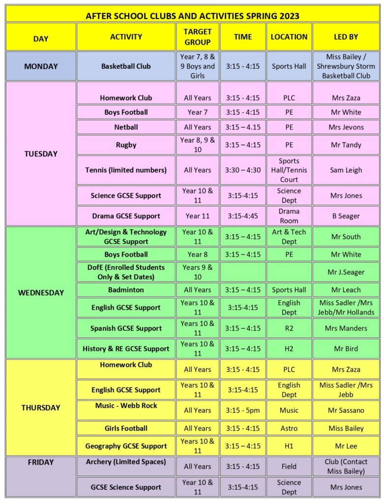 Afterschool Activities - Spring 2023 - Term 1 Final